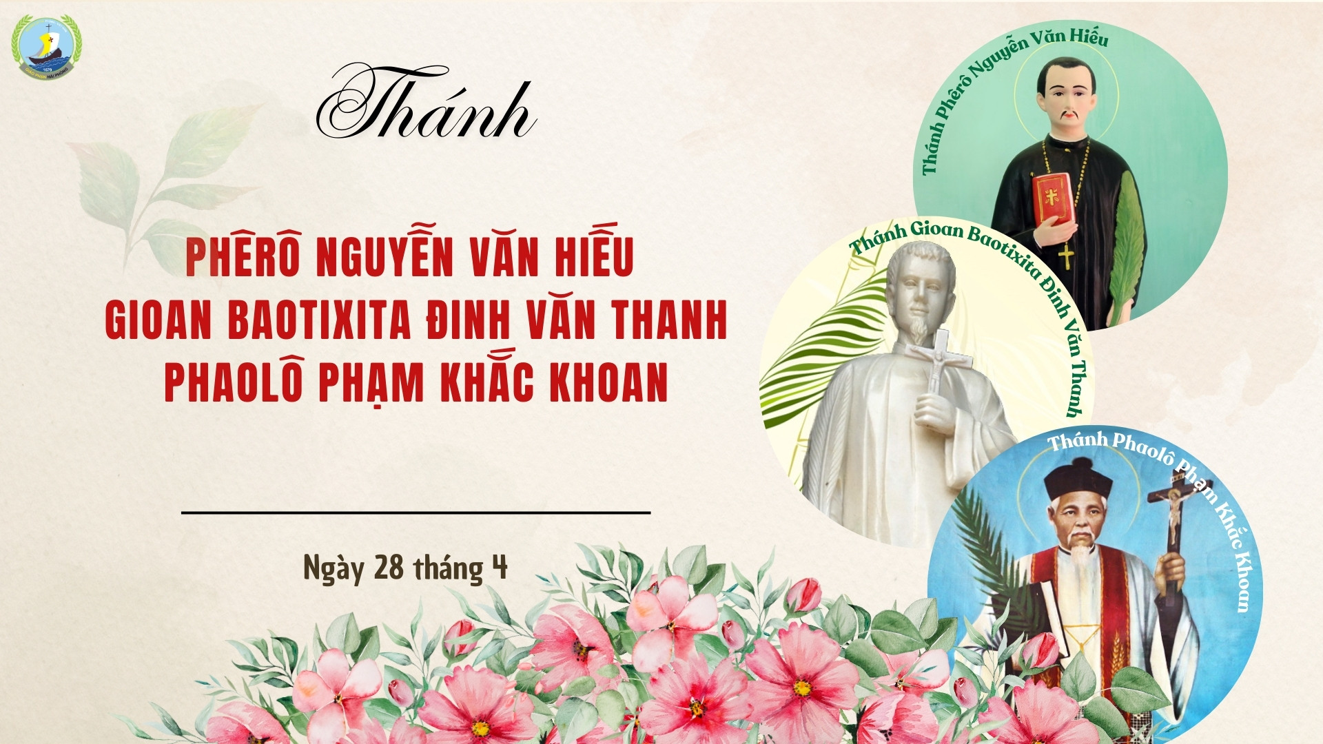 Thánh Phêrô Nguyễn Văn Hiếu - Gioan Baotixita Đinh Văn Thanh - Phaolô Phạm Khắc Khoan, tử đạo ngày 28 tháng 4 năm 1840
